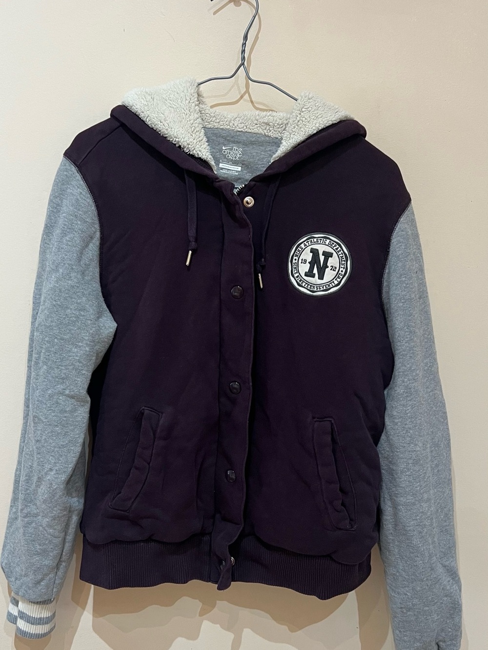 Nike Purple and Gray Hooded Varsity Jacket